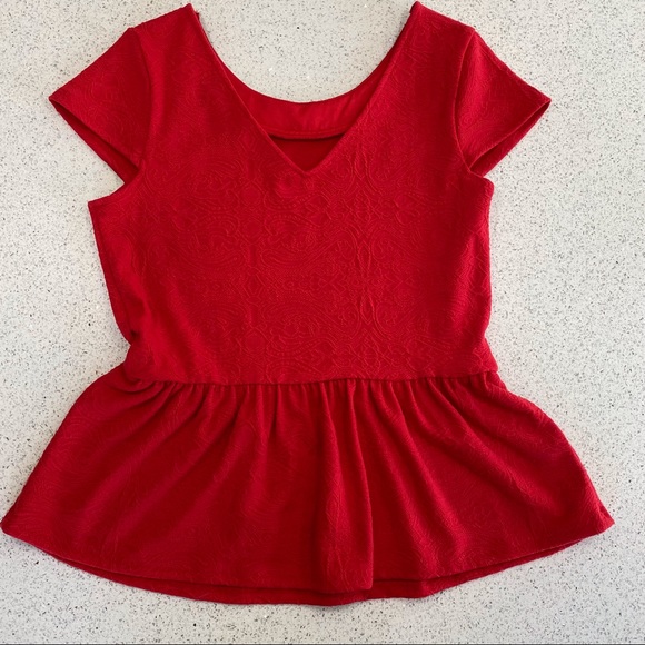 FRANCESCA’S Red Peplum Top w/ Rhinestone Detail- size L - Picture 5 of 7